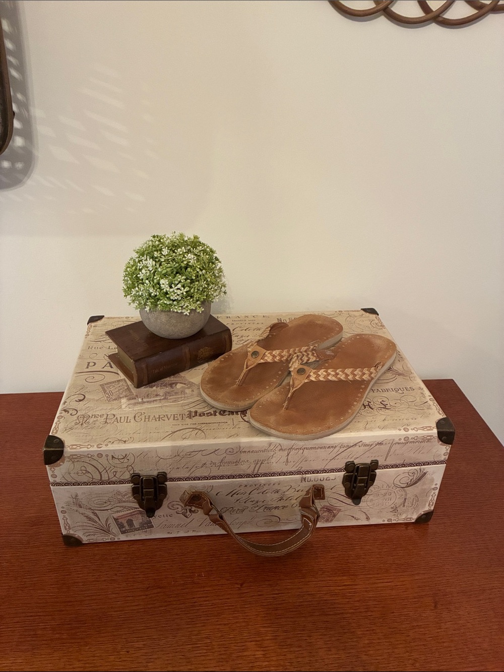 Ugg Tan Braided Leather Thong Sandals